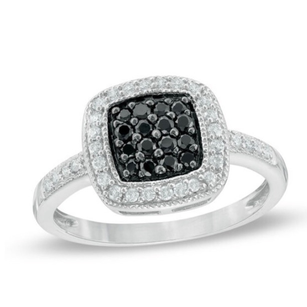 Black & White Diamond Composite Square Frame Ring